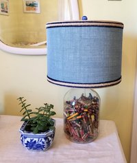 Sky Blue Burlap Lampshade, Drum Lamp Shade