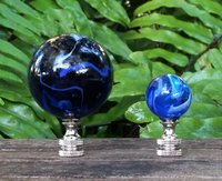 Blue Lamp Finial, White Swirls, Glass