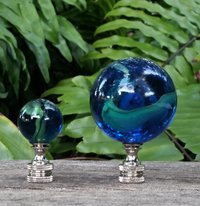 Blue Green Lamp Finial, Glass Marble