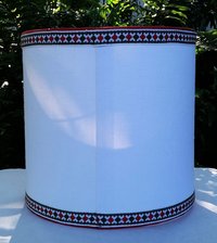 White Linen Drum Lampshade, Vintage Red Olive Trim Lamp Shade