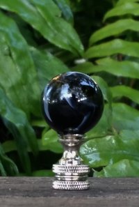 Black Glass Lamp Finial, Gray Swirls