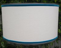 Linen Drum Lampshade, Turquoise and Gray Trim Lamp Shade