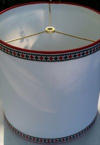 White Linen Drum Lampshade, Vintage Red Olive Trim Lamp Shade