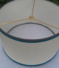 Linen Drum Lampshade, Turquoise and Gray Trim Lamp Shade