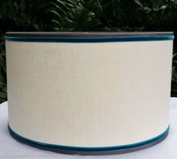 Linen Drum Lampshade, Turquoise and Gray Trim Lamp Shade