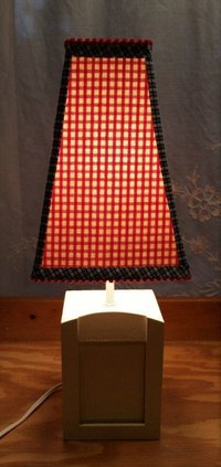 Small Kids Table Lamp, Custom Red Check Lamp Shade