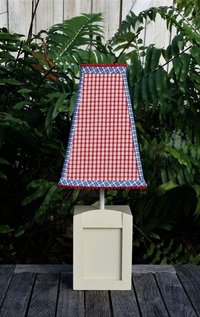 Small Kids Table Lamp, Custom Red Check Lamp Shade