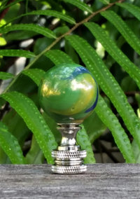 Lamp Finial, Green, Yellow Blue, Iridescent