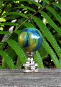 Lamp Finial, Green, Yellow Blue, Iridescent