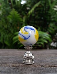 White Lamp Finial, Blue, Yellow