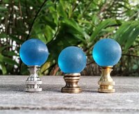 Blue or Teal Green Lamp Finial, Frosted Glass