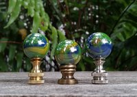 Lamp Finial, Green, Yellow Blue, Iridescent