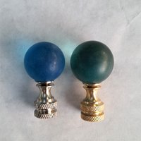Blue or Teal Green Lamp Finial, Frosted Glass