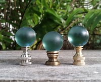 Blue or Teal Green Lamp Finial, Frosted Glass