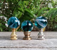 Aqua Lamp Finial, One Inch, White Gray Swirls