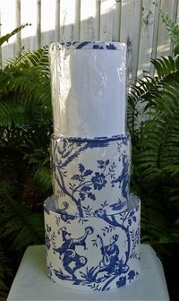 Drum Lampshade, Asian, Cobalt Blue White Lamp Shade