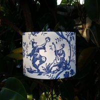 Drum Lampshade, Asian, Cobalt Blue White Lamp Shade