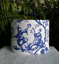 Drum Lampshade, Asian, Cobalt Blue White Lamp Shade