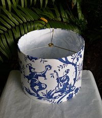 Drum Lampshade, Asian, Cobalt Blue White Lamp Shade