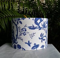 Drum Lampshade, Asian, Cobalt Blue White Lamp Shade