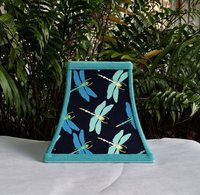 Blue Clip On Lampshade, Dragonfly Square Bell Lamp Shade