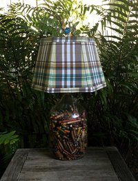 Brown Madras Lampshade, Green, White Lamp Shade