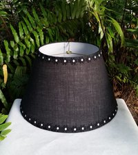 Large Burlap Lampshade, Black and White Daisy Trim, Lamp Shade