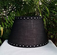 Large Burlap Lampshade, Black and White Daisy Trim, Lamp Shade