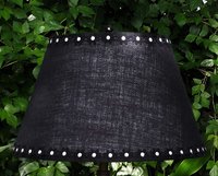 Large Burlap Lampshade, Black and White Daisy Trim, Lamp Shade