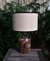 Raffia Cloth Lampshade Lined with Black White Floral Fabric