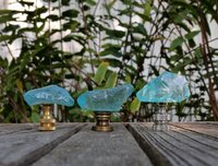 Light Aqua Lamp Finial, Clear Glass Rock