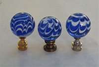 Royal Blue Lamp Finial, White Swirls, Glass