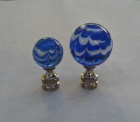 Royal Blue Lamp Finial, White Swirls, Glass