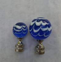 Royal Blue Lamp Finial, White Swirls, Glass