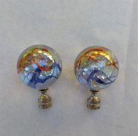 Large Iridescent Lamp Finial, Clear Red Blue