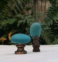 Teal Lamp Finial, Oval Glass Rock