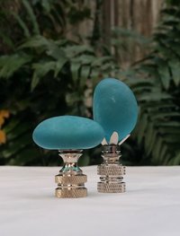 Teal Lamp Finial, Oval Glass Rock