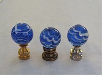 Royal Blue Lamp Finial, White Swirls, Glass