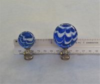 Royal Blue Lamp Finial, White Swirls, Glass