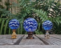 Royal Blue Lamp Finial, White Swirls, Glass