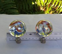 Large Iridescent Lamp Finial, Clear Red Blue