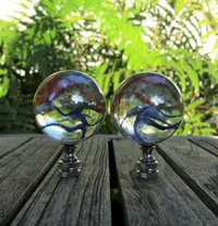 Large Iridescent Lamp Finial, Clear Red Blue