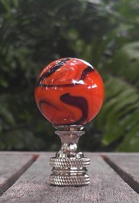 Orange Lamp Finial, Light or Dark, Black Swirls