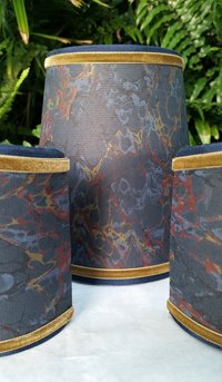 Set of Three Marbleized Paper Lampshades Navy Gold