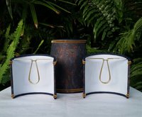 Set of Three Marbleized Paper Lampshades Navy Gold