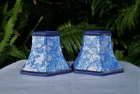 Pair Small Marbled Paper Sconce Lampshades Blue