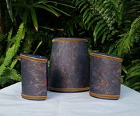 Set of Three Marbleized Paper Lampshades Navy Gold