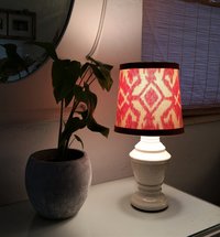 Table Lamp with Custom Shade, Thibaut Fabric, Red Off White