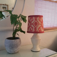 Table Lamp with Custom Shade, Thibaut Fabric, Red Off White