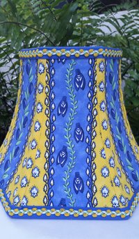 French Country Lamp Shade, Blue, Lemon Yellow Bell Lampshade